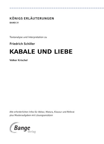Analyse Kabale Und Liebe 'Kabale und Liebe von Friedrich Schiller - Textanalyse und
