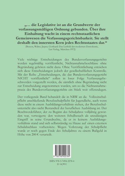 Produktbild: Verfassungsbeschwerde gegen Schulpflicht f&uuml;r Vollj&auml;hrige vom 8. Dezember 2015, 1 BvR 3157/15