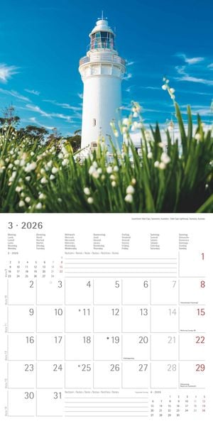 Produktbild: Leuchttürme 2026 - Broschürenkalender 30x30 cm (30x60 geöffnet) - Kalender mit Platz für Notizen - Wandkalender - Wandplaner - Leuchtturmkalender