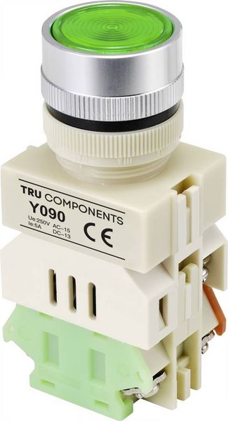 Produktbild: TRU COMPONENTS TC-9219084 Y090 Drucktaster 250 V/AC 5 A 1 x Ein/(Ein) tastend Gr&uuml;n (&Oslash;) 30 mm 1 St.