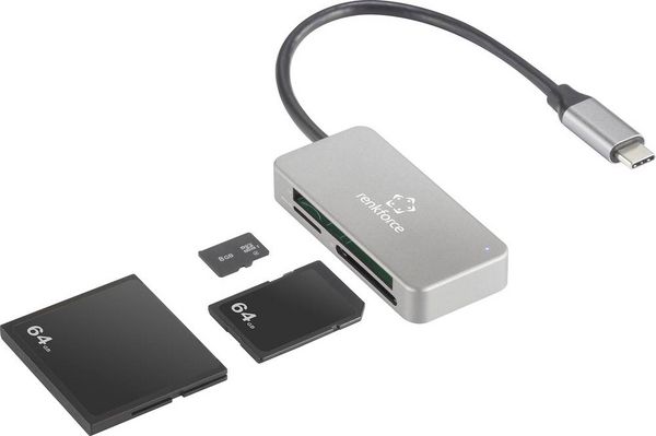 Produktbild: Renkforce RF-PCR-210 Externer Speicherkartenleser USB-C&reg; (USB 3.2 Gen 1) Silber