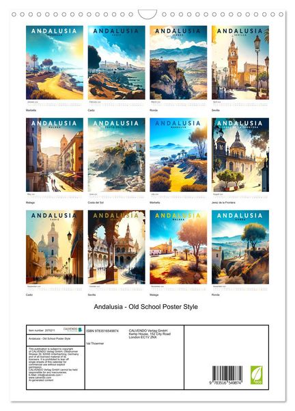 Produktbild: Andalusia - Old School Poster Style (Wall Calendar 2026 DIN A3 portrait), CALVENDO 12 Month Wall Calendar