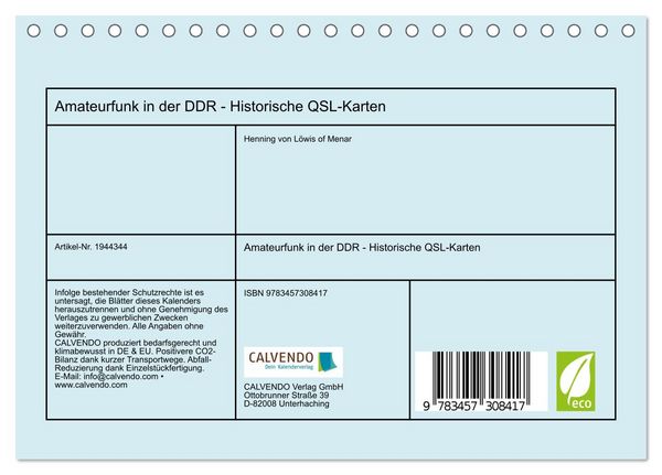 Produktbild: Amateurfunk in der DDR - Historische QSL-Karten (Tischkalender 2026 DIN A5 quer), CALVENDO Monatskalender