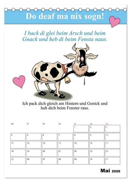 Produktbild: So a Schmarrn! Bairische Mundart (Tischkalender 2026 DIN A5 hoch), CALVENDO Monatskalender