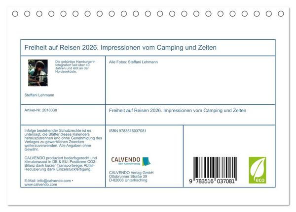 Produktbild: Freiheit auf Reisen 2026. Impressionen vom Camping und Zelten (Tischkalender 2026 DIN A5 quer), CALVENDO Monatskalender