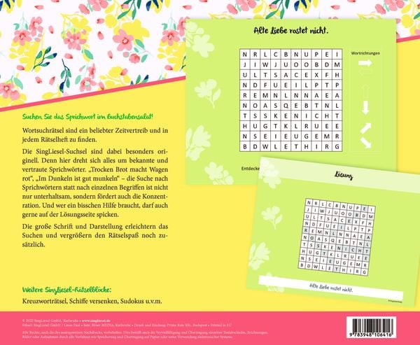 Produktbild: Wortsuchr&auml;tsel f&uuml;r Senioren mit vertrauten Sprichw&ouml;rtern. Spiele-Spa&szlig;, Besch&auml;ftigung und Ged&auml;chtnistraining f&uuml;r Senioren. Auch mit Demenz. Gro&szlig;druck.