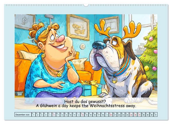 Produktbild: Frauchen und Hund. Witzige Cartoons vom t&auml;glichen Chaos (Wandkalender 2026 DIN A2 quer), CALVENDO Monatskalender