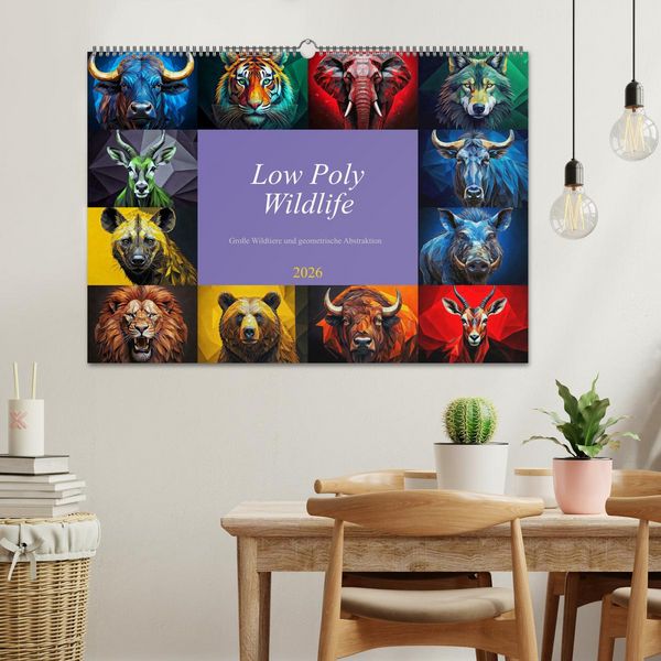 Produktbild: Low Poly Wildlife (Wandkalender 2026 DIN A2 quer), CALVENDO Monatskalender