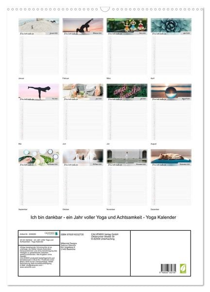 Produktbild: Ich bin dankbar - ein Jahr voller Yoga und Achtsamkeit - Yoga Kalender (Wandkalender 2026 DIN A2 hoch), CALVENDO Monatskalender
