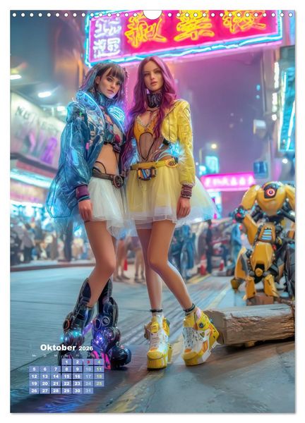 Produktbild: Cyberpunk &Auml;sthetik &ndash; Neonstadt mit seinne Bewohnern (Wandkalender 2026 DIN A3 hoch), CALVENDO Monatskalender
