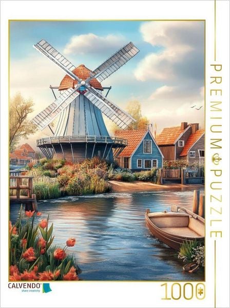 CALVENDO Puzzle Mühle am Kanal | 1000 Teile Lege-Größe 64x48cm Foto-Puzzle für glückliche Stunden