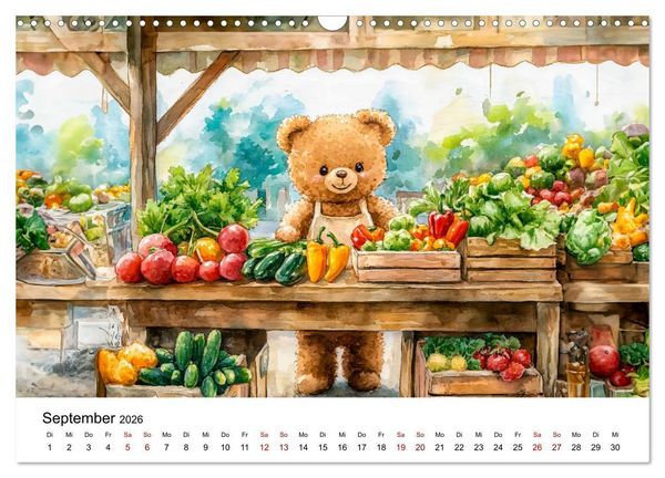 Produktbild: Teddy auf dem Bauernhof - Entdecke das Landleben mit Tieren und Feldern (Wandkalender 2026 DIN A3 quer), CALVENDO Monatskalender