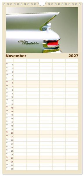 Produktbild: Familienplaner 2027 - American Dream: Heckflossen-Ikonen mit 5 Spalten (Wandkalender, 21 x 45 cm) CALVENDO