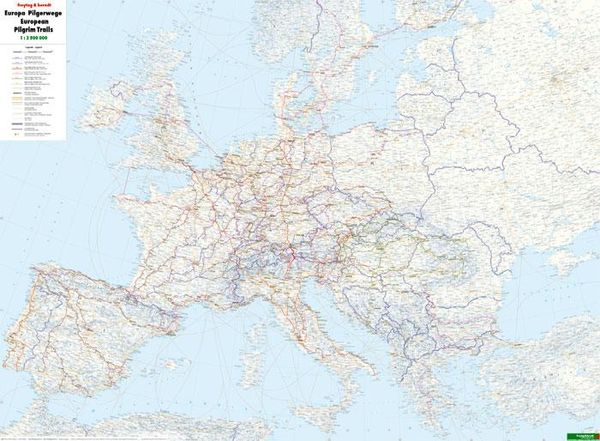 Produktbild: Europa Pilgerwege, Wanderkarte 1:2.000.000 - 1:3.500.000
