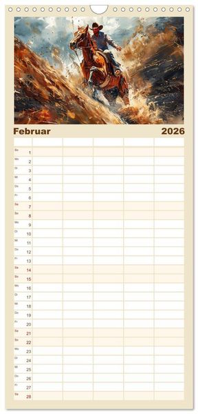 Produktbild: Familienplaner 2026 - Pferde, Staub und Freiheit mit 5 Spalten (Wandkalender, 21 x 45 cm) CALVENDO