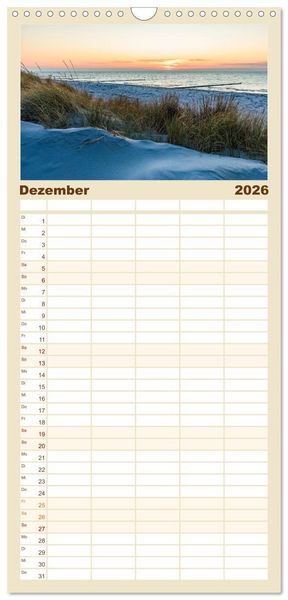 Produktbild: Familienplaner 2026 - OSTSEEK&Uuml;STE Sehnsuchtsorte in Mecklenburg-Vorpommern mit 5 Spalten (Wandkalender, 21 x 45 cm) CALVENDO
