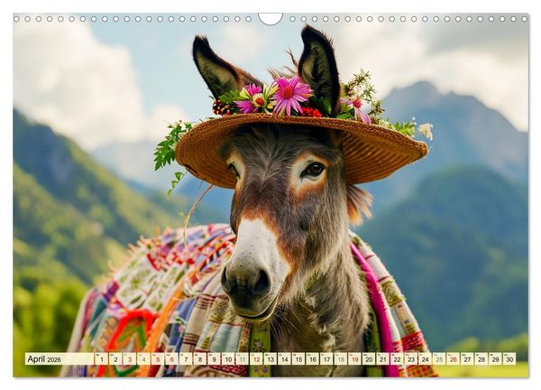 Produktbild: Esel mit Hut! Blumige Eleganz f&uuml;r ein modisches M&auml;rchen (Wandkalender 2026 DIN A3 quer), CALVENDO Monatskalender