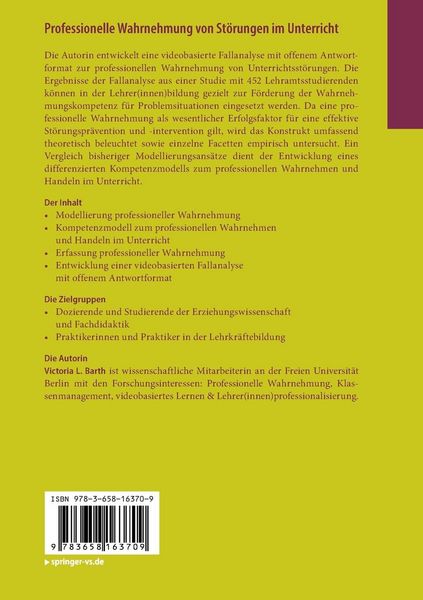 Produktbild: Professionelle Wahrnehmung von St&ouml;rungen im Unterricht