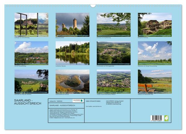 Produktbild: SAARLAND - AUSSICHTSREICH (Wandkalender 2026 DIN A2 quer), CALVENDO Monatskalender