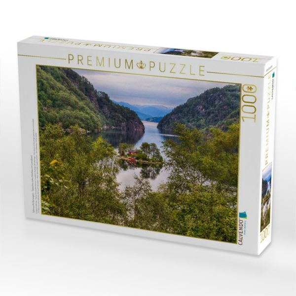 Produktbild: CALVENDO Puzzle Sehnsucht Norwegen - Typisches rotes Holzhaus im Lovrafjord | 1000 Teile Lege-Gr&ouml;&szlig;e 64x48cm Foto-Puzzle f&uuml;r gl&uuml;ckliche Stunden