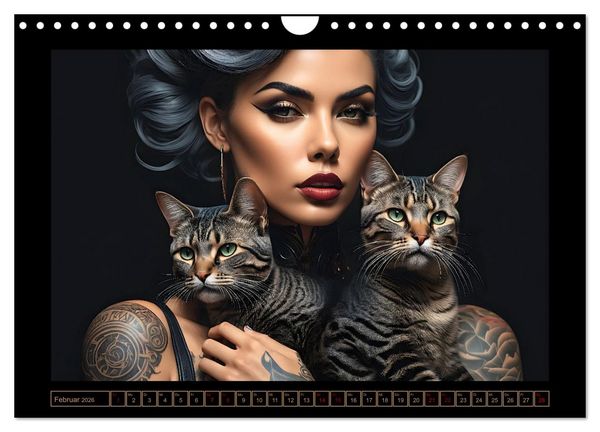 Produktbild: Geheimnisvolle Katzenfrauen (Wandkalender 2026 DIN A4 quer), CALVENDO Monatskalender