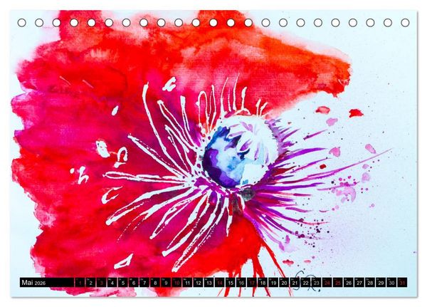 Produktbild: Blumenjahr - Bunte Bl&uuml;ten in Aquarell (Tischkalender 2026 DIN A5 quer), CALVENDO Monatskalender