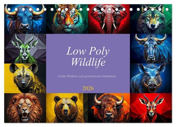 Produktbild: Low Poly Wildlife (Tischkalender 2026 DIN A5 quer), CALVENDO Monatskalender