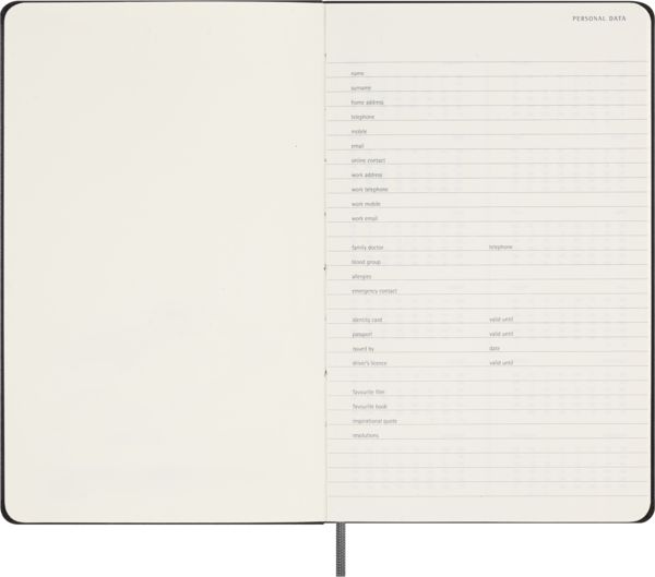 Produktbild: Moleskine undatierter Wochen Notizkalender, L/A5, 1 Wo = 1 Seite, Rechts linierte Seite, Fester Einband mit Textpr&auml;gung gold, Schwarz
