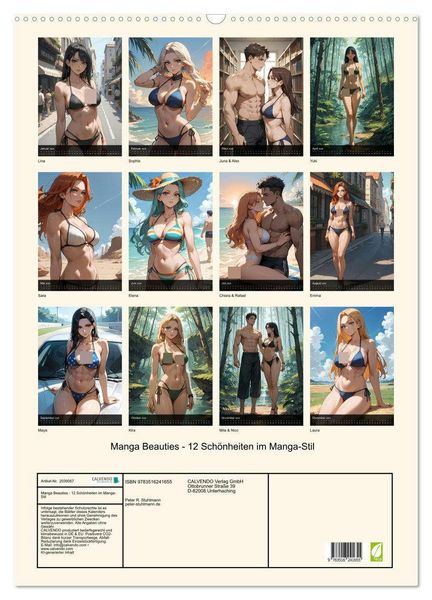 Produktbild: Manga Beauties - 12 Sch&ouml;nheiten im Manga-Stil (Wandkalender 2026 DIN A2 hoch), CALVENDO Monatskalender