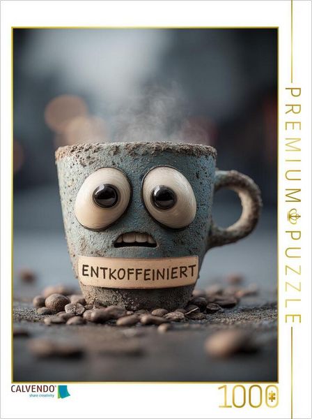 CALVENDO Puzzle Entkoffeinierter Kaffee mit Panikblick - Lustiges Motiv für Koffeinfreunde | 1000 Teile Lege-Größe 64x48cm Foto-Puzzle für glückliche