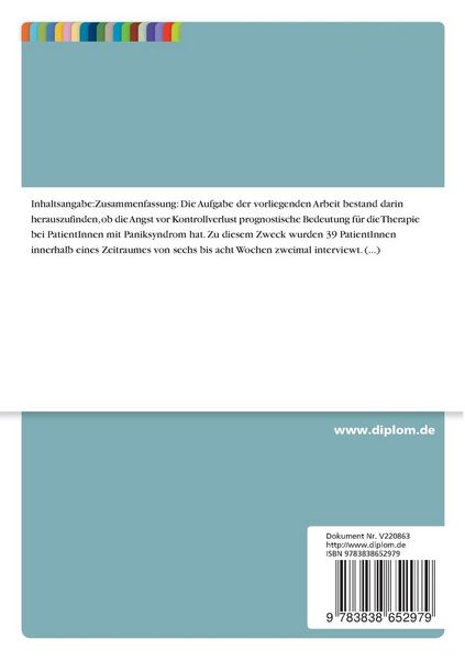 Produktbild: Prognostische Bedeutung von "Angst vor Kontrollverlust" f&uuml;r die Therapie des Paniksyndroms