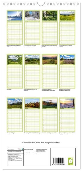Produktbild: Familienplaner 2026 - Sauerland - hier muss man mal gewesen sein mit 5 Spalten (Wandkalender, 21 x 45 cm) CALVENDO