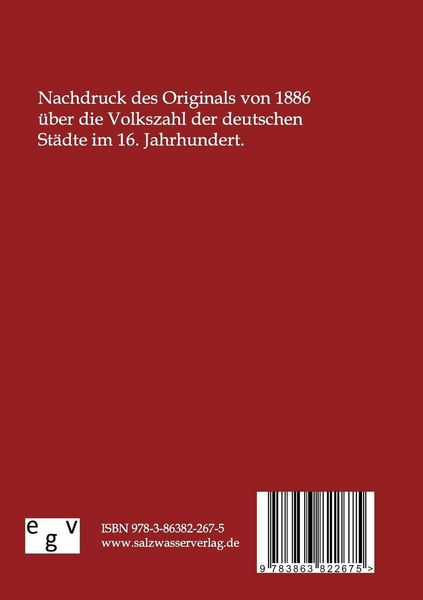 Produktbild: Die Volkszahl deutscher St&auml;dte zu Ende des Mittelalters und zu Beginn der Neuzeit