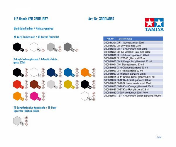 Produktbild: Tamiya 300014057 Honda VFR 750R 1987 Motorradmodell Bausatz 1:12