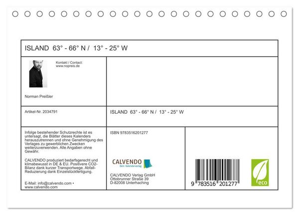 Produktbild: ISLAND 63&deg; - 66&deg; N / 13&deg; - 25&deg; W (Tischkalender 2026 DIN A5 quer), CALVENDO Monatskalender