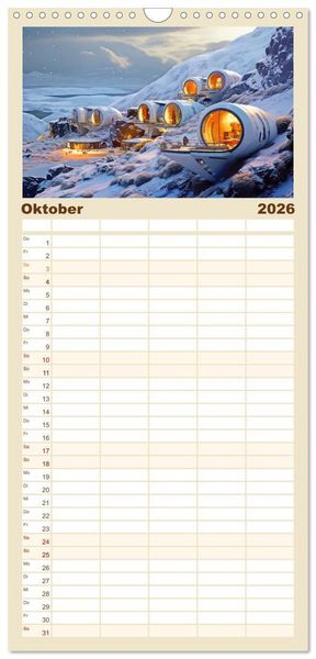 Produktbild: Familienplaner 2026 - Futuristische moderne Behausungen mit 5 Spalten (Wandkalender, 21 x 45 cm) CALVENDO
