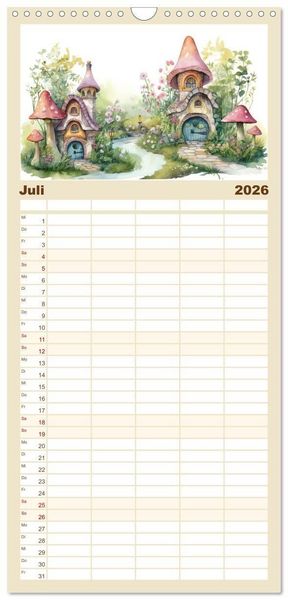 Produktbild: Familienplaner 2026 - M&auml;rchenhafte Feenh&auml;uschen mit 5 Spalten (Wandkalender, 21 x 45 cm) CALVENDO