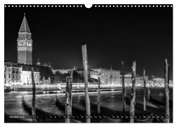Produktbild: Leuchtendes Venedig &hellip;in monochrom (Wandkalender 2026 DIN A3 quer), CALVENDO Monatskalender