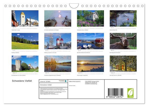 Produktbild: Schwedens Vielfalt (Wandkalender 2026 DIN A4 quer), CALVENDO Monatskalender