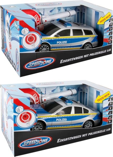 Speedzone Polizeiauto mit Polizeikelle