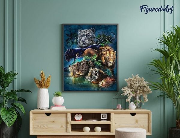 Produktbild: FiguredArt DP-006 - Diamond Painting, Dschungeltiere, 5D Bild (40x50cm) mit eckigen Steinen, DIY Bastelset