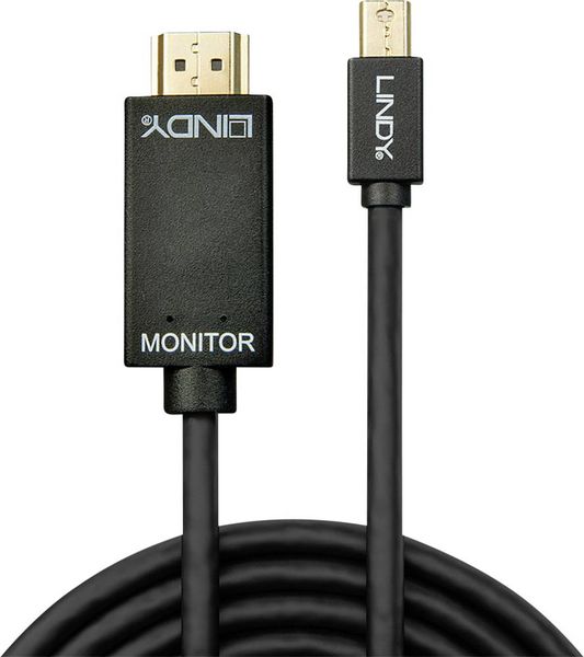 Produktbild: LINDY Mini-DisplayPort / HDMI Adapterkabel Mini DisplayPort Stecker, HDMI-A Stecker 2.00 m Schwarz 36927 DisplayPort-Kabel