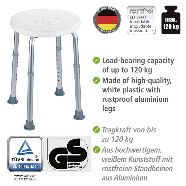 Duschhocker Mod. Secura höhenverstellbar, 120 kg Tragkraft