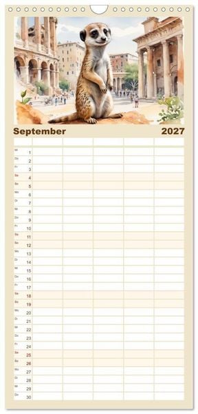Produktbild: Familienplaner 2027 - Erdm&auml;nnchen in Italien mit 5 Spalten (Wandkalender, 21 x 45 cm) CALVENDO