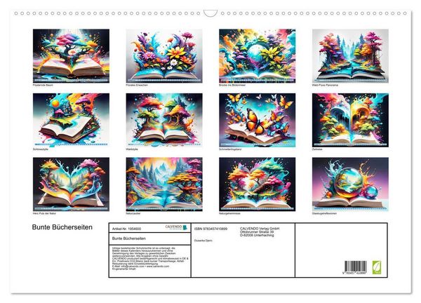 Produktbild: Bunte B&uuml;cherseiten (Wandkalender 2026 DIN A2 quer), CALVENDO Monatskalender