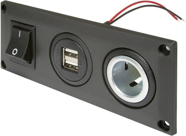 ProCar Einbausteckdose mit USB-A Doppelsteckdose schaltbar + 1 Powersteckdose Belastbarkeit Strom max.=20 A 12 V, 24 V