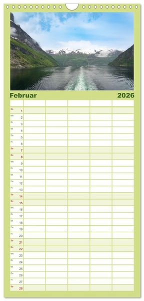 Produktbild: Familienplaner 2026 - Norwegens wundersch&ouml;ne Fjorde mit 5 Spalten (Wandkalender, 21 x 45 cm) CALVENDO