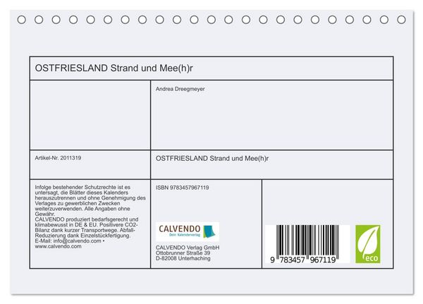 Produktbild: OSTFRIESLAND Strand und Mee(h)r (Tischkalender 2026 DIN A5 quer), CALVENDO Monatskalender