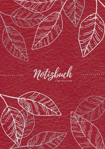 Produktbild: Notizbuch Tagebuch A5 liniert - 100 Seiten 90g/m&sup2; - Soft Cover - Silberne Bl&auml;tter auf rot