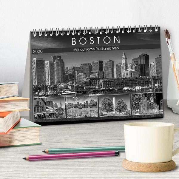 Produktbild: BOSTON Monochrome Stadtansichten (Tischkalender 2026 DIN A5 quer), CALVENDO Monatskalender